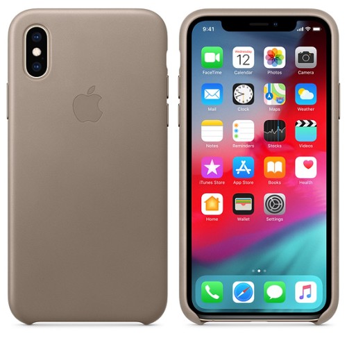 APPLE Custodia in pelle per iPhone XS - Grigio talpa